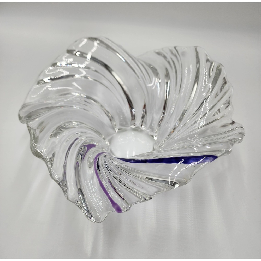 Mikasa Belle Epoque Clear Crystal/Blue Glass Wave Swirl Bowl Centerpiece Dish - Picture 8 of 16